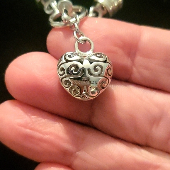 Sterling braided chain with pave diamond heart necklace - Picture 3 of 4